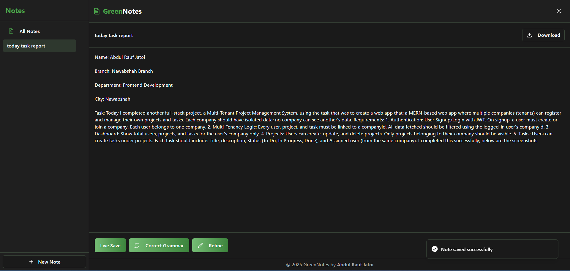 Green Notes Screenshot